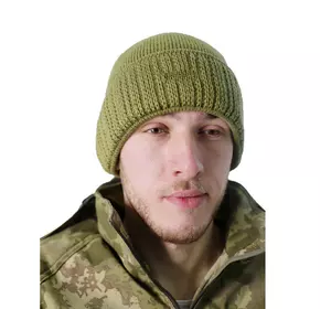 Шапка вязанная тактическая для военных и ВСУ, теплая непродуваемая шапка с отворотом анатомическая Хаки Шапка вязанная тактическая для военных и ВСУ, теплая непродуваемая шапка с отворотом анатомическая Хаки