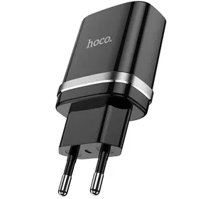 СЗУ HOCO N1 1USB/2.4A + USB - Lightning 12pc, сетевое зарядное устройство, Черный СЗУ HOCO N1 1USB/2.4A + USB - Lightning 12pc, сетевое зарядное устройство, Черный