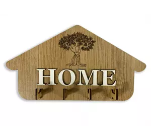 Ключник из натурального дерева HOME на 4 крючка с резьбой 28х15 см, ключница настенная Ключник из натурального дерева HOME на 4 крючка с резьбой 28х15 см, ключница настенная
