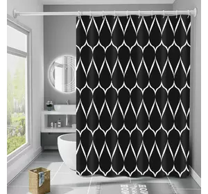 Шторка для ванны водонепроницаемая Bathlux 180x180 см с крючками, занавеска для ванной, Черная с рисунком Шторка для ванны водонепроницаемая Bathlux 180x180 см с крючками, занавеска для ванной, Черная с рисунком