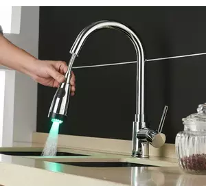 Змішувач для кухні WanFan з температурним підсвічуванням, рухомий розпилювач для води Хром-сталь Змішувач для кухні WanFan з температурним підсвічуванням, рухомий розпилювач для води Хром-сталь