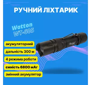 Ліхтарик Watton WT-605 ручний, акумуляторний, на кліпсі з аварійним жезлом Ліхтарик Watton WT-605 ручний, акумуляторний, на кліпсі з аварійним жезлом
