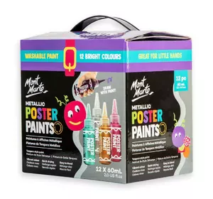 Металеві фарби для плакатів постерів Mont Marte Metallic Poster Paints 12pc x 60ml Металеві фарби для плакатів постерів Mont Marte Metallic Poster Paints 12pc x 60ml